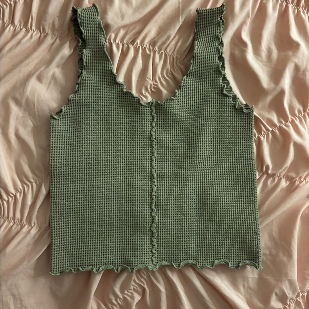 Green Waffle Knit Tank Top